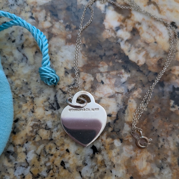 Tiffany and Co Letter M Sterling Silver Heart Pendant with chain and bag - Picture 4 of 4